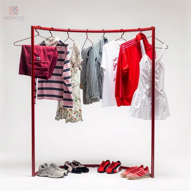 Heavy Duty Matte Green Rotating Varnish Clothing Display Rack Double Row Garment Hanging Rail Bottom Shoe Rack Shelf best