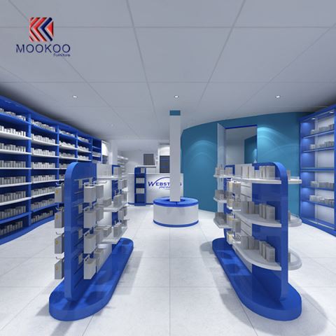 Προσαρμοσμένο φαρμακείο κατάστημα εσωτερικών επίπλων απεικόνισης φαρμάκων